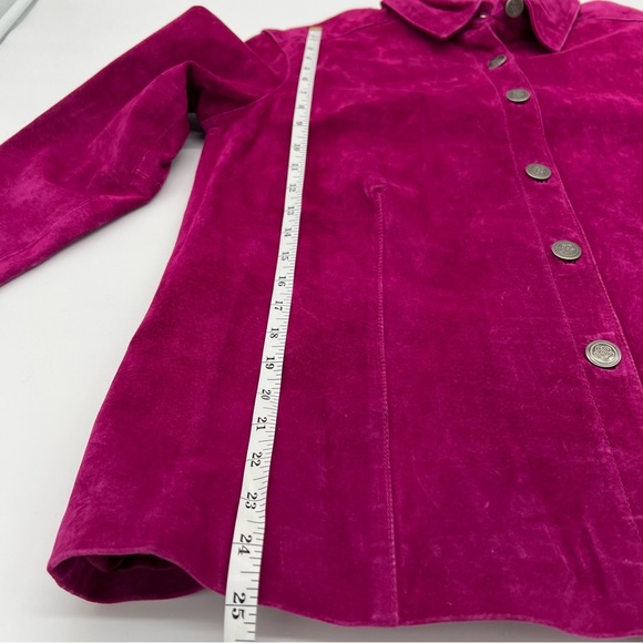 NWOT Gorgeous French Laundry Fuchsia Leather Button Up Jacket –‎ Size Large - Picture 13 of 14